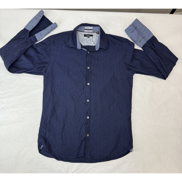 Ted Baker Navy Blue Contrast Flip Cuff Collar Dress Shirt Button Men Preppy 15.5 - Picture 9 of 9
